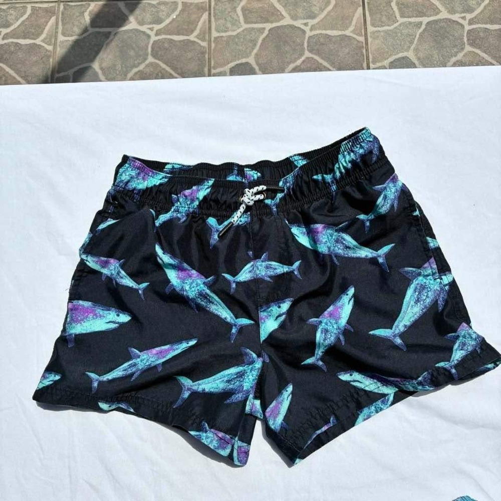 Art Class Boys Shark Print Swim Trunks Black Teal XL 14 Swim Shorts